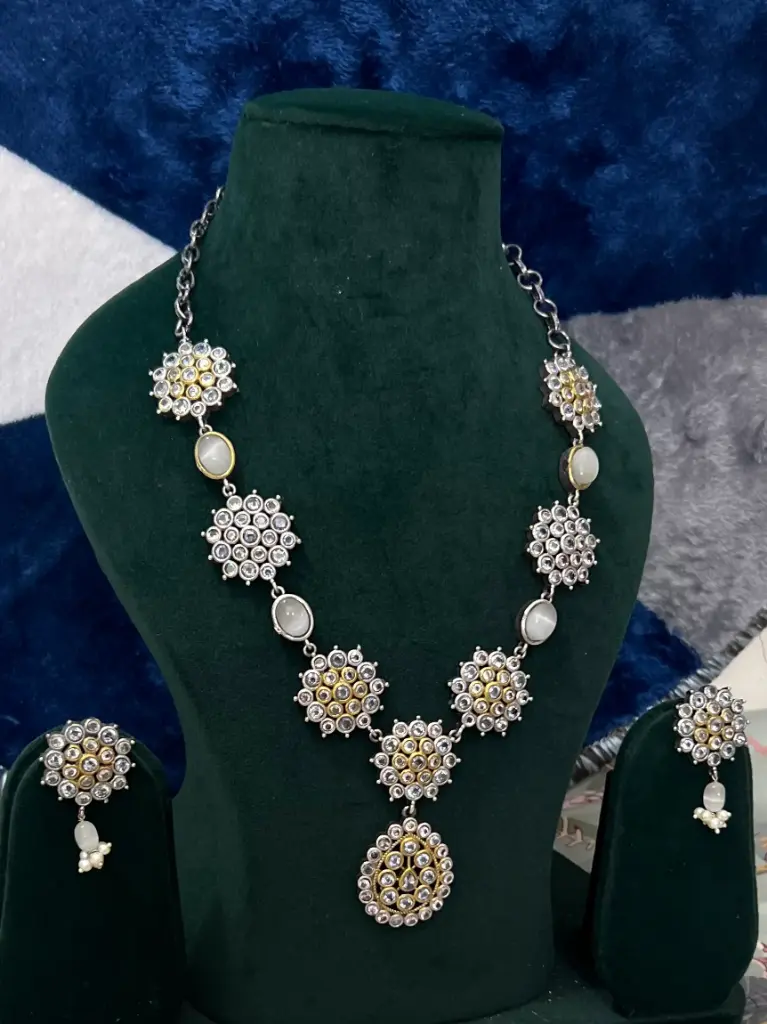 Handmade silver neckpiece with stone. 