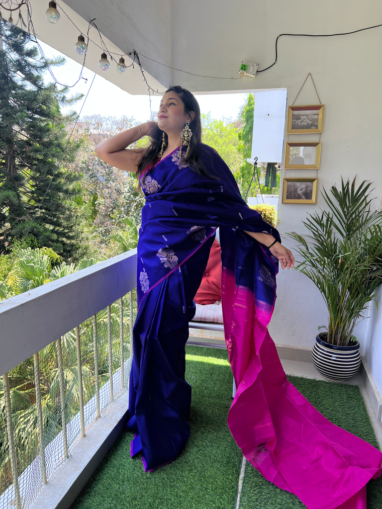 Kanchiwaram pure soft silk with zari.